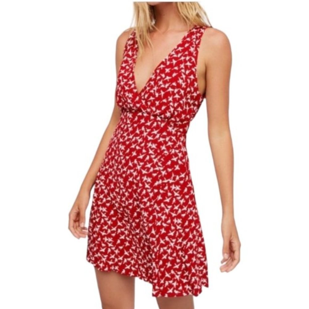 Free People Red Floral Print Mini Dress